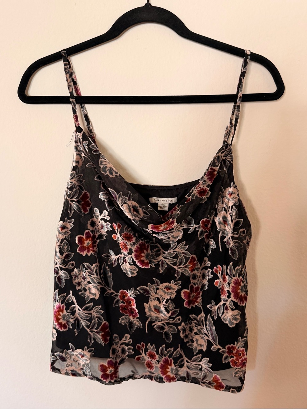 American Eagle Outfitters Black Floral Cowl Neck Cami